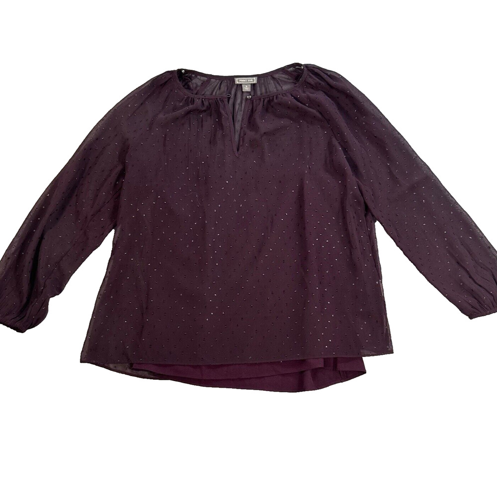 Point Sur Swiss Dot Purple Popover Chiffon Blouse Women's Small Shimmer Sheer